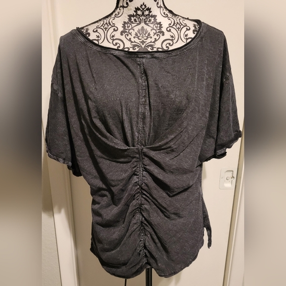 Anthropologie Tops - Anthropologie Pilcro Black Stonewashed Ruched Tee‎ Shirt Sz XL